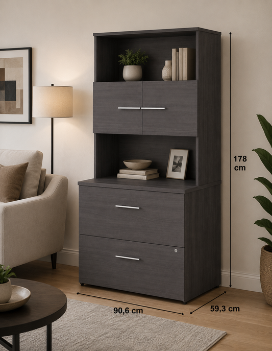 Bush Business Furniture Office 500 2 Drawer Lateral File Cabinet with Hutch, 36W, Storm Gray