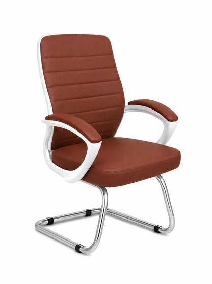 Modern Ergonomic Leather Office Chair with Fixed White Frame and Casters
