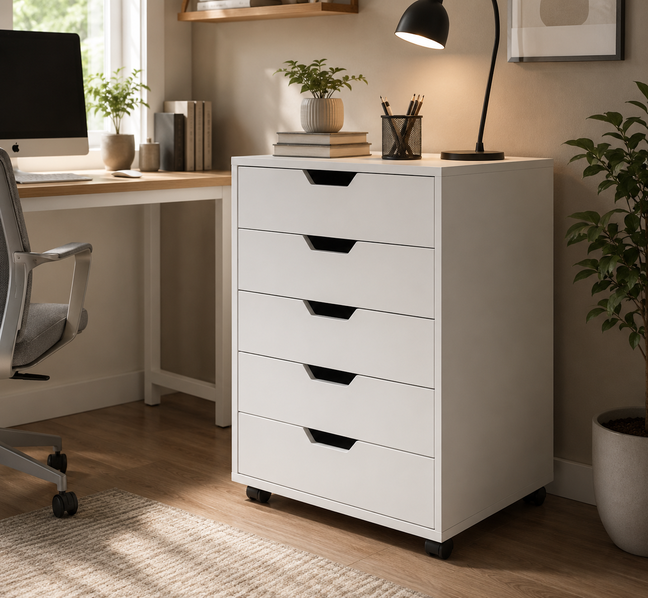 Drawer Composite Wood Cabinet, White