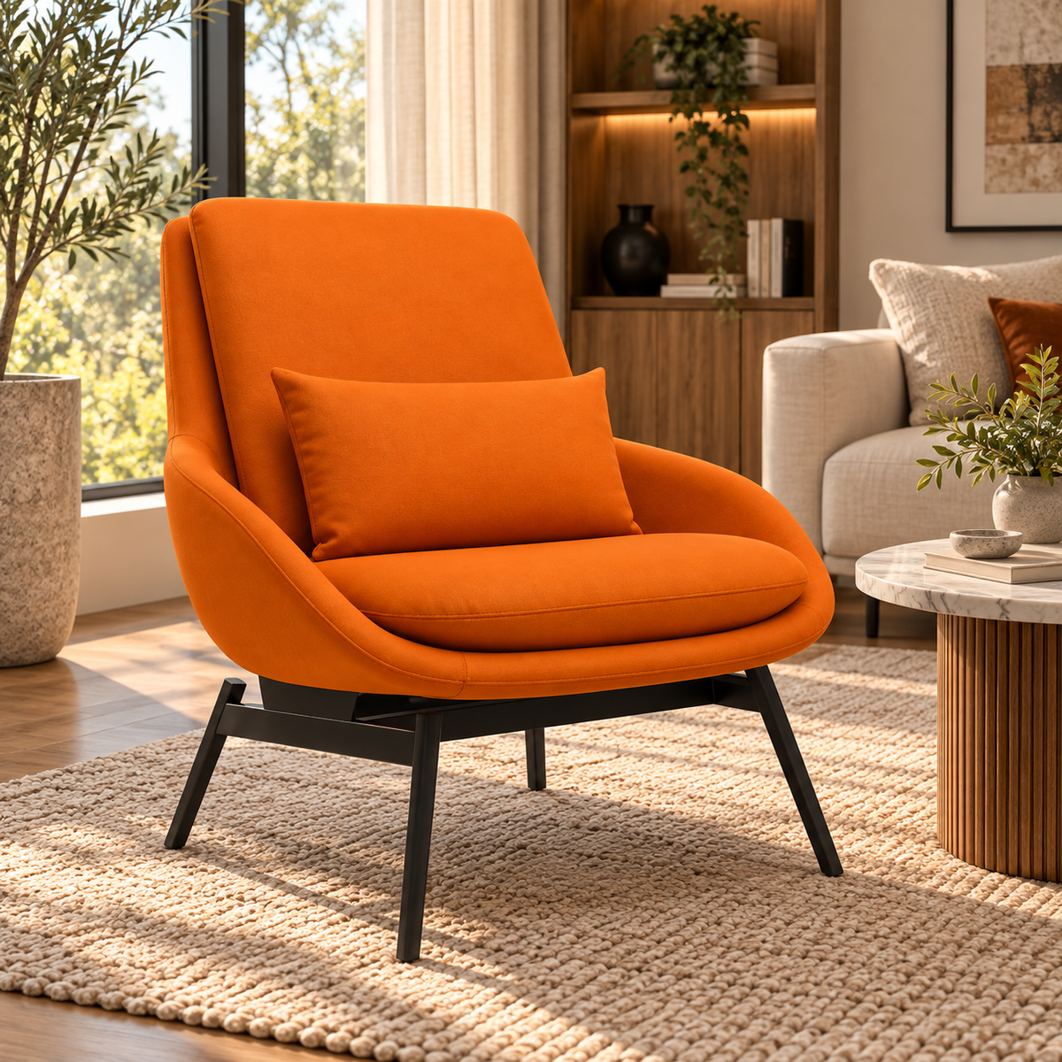 Modern Upholstered Lounge Chair with Accent Cushion