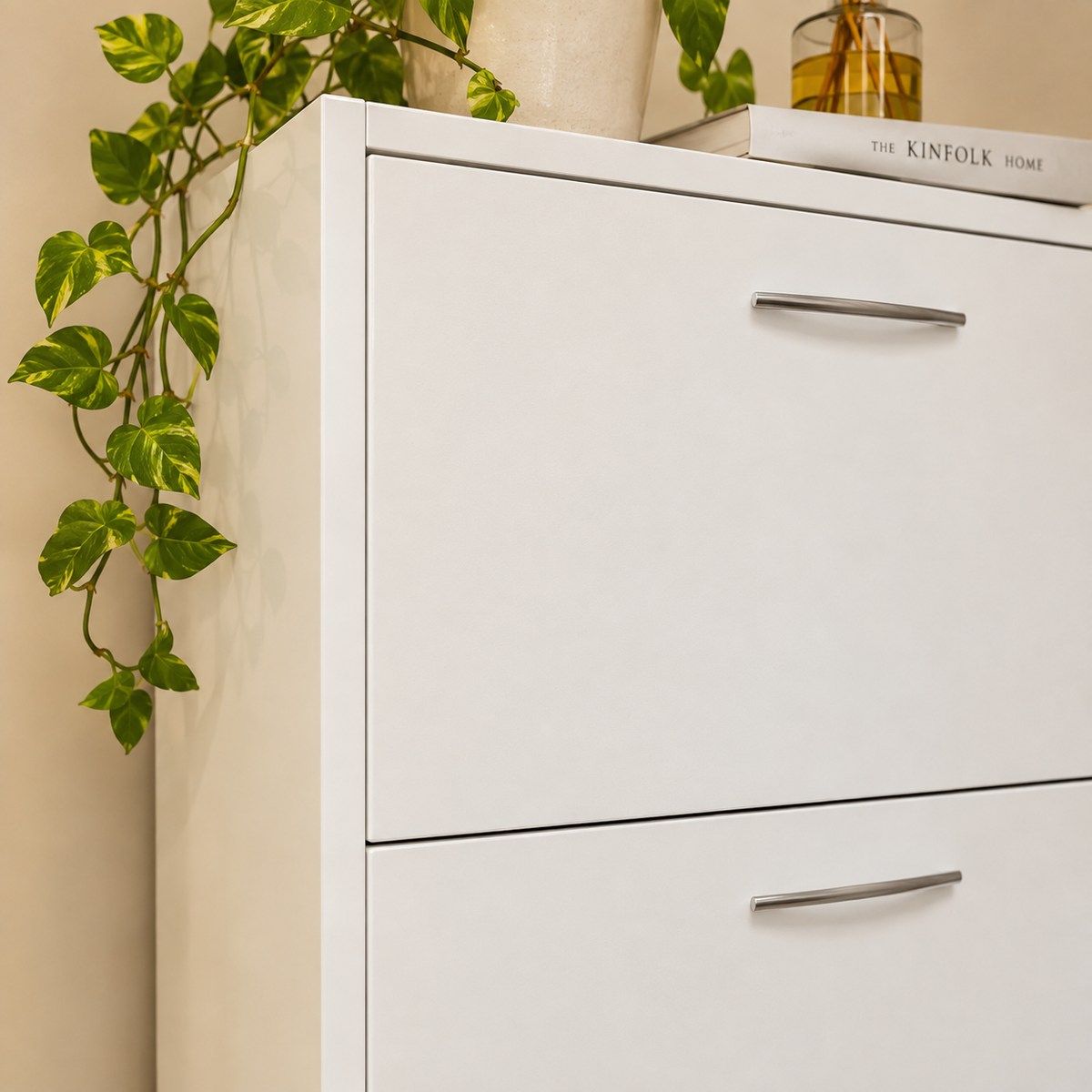 Modern White 3-Tier Shoe Storage Cabinet