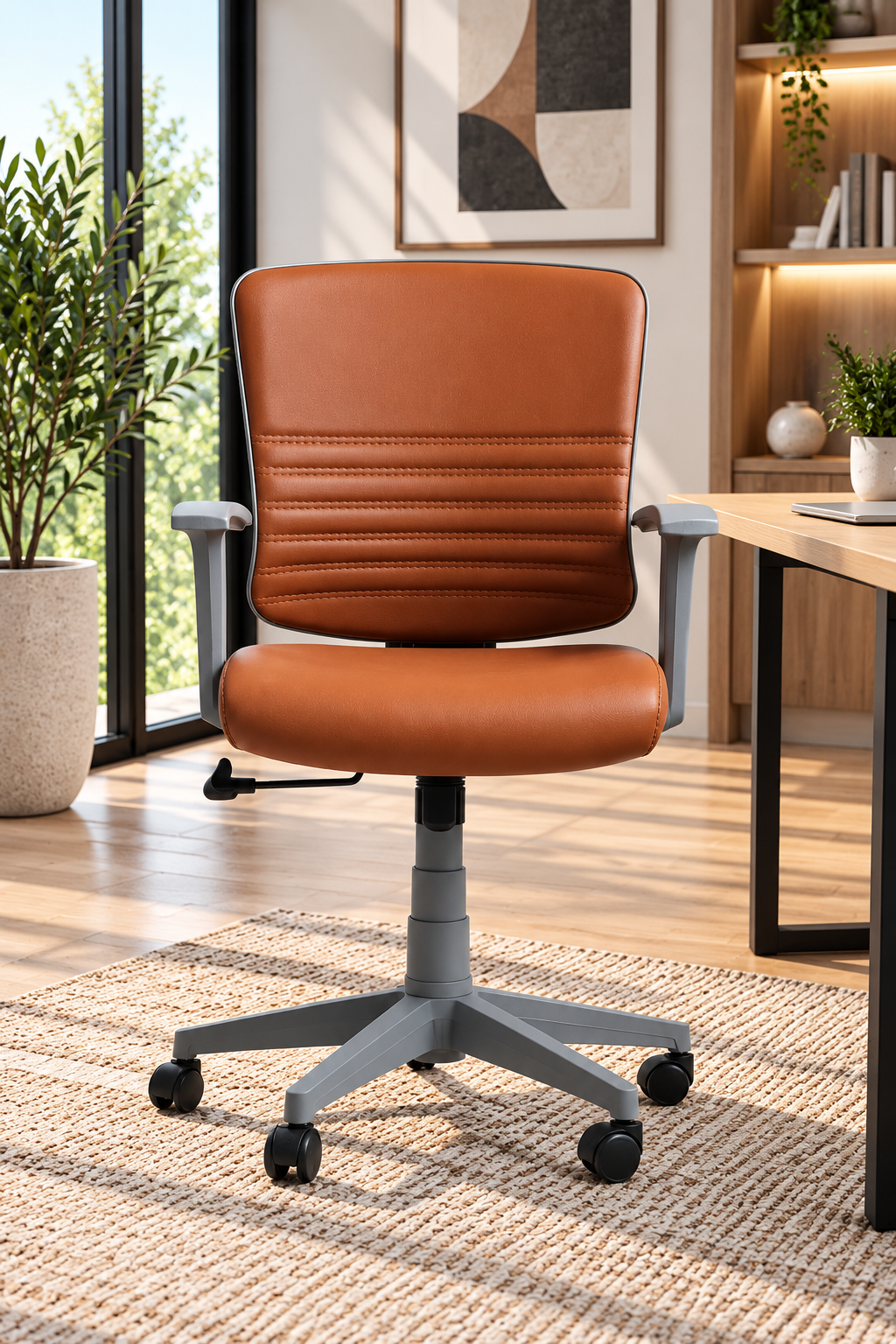Modern Leather-Look Office Chair with Armrests