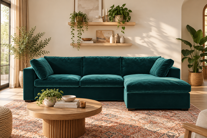 Modern Teal L-Shaped Sectional Sofa with Chaise