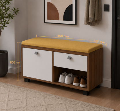 Modern Wooden Shoe Storage Bench with Cushion