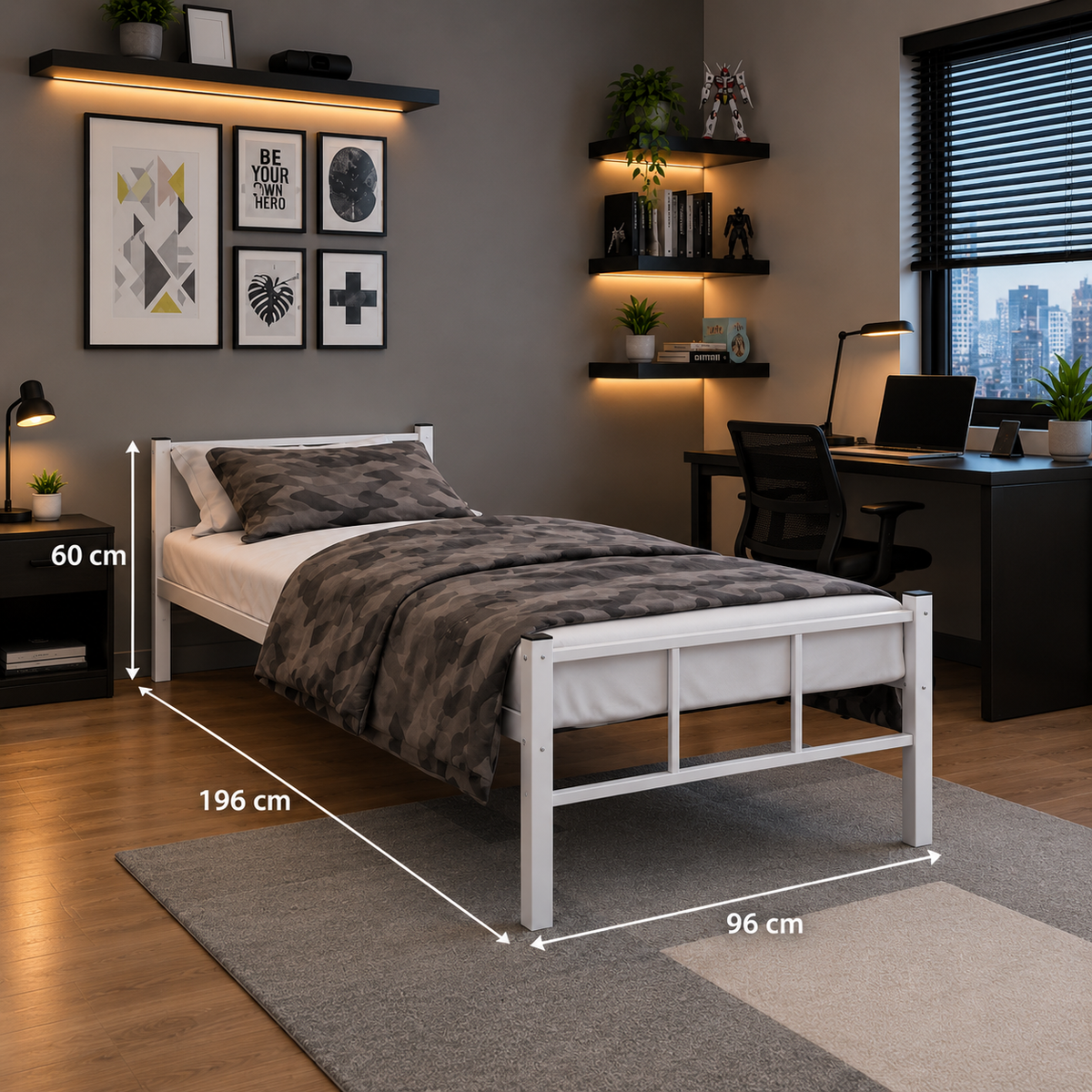 Modern White Single Bed with Minimalist Frame