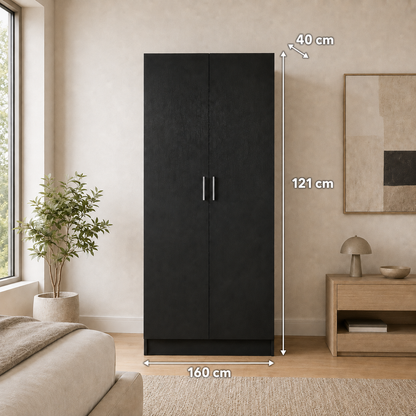 Modern Black 2-Door Storage Wardrobe