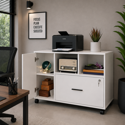 Modern White Home Office Storage Cabinet