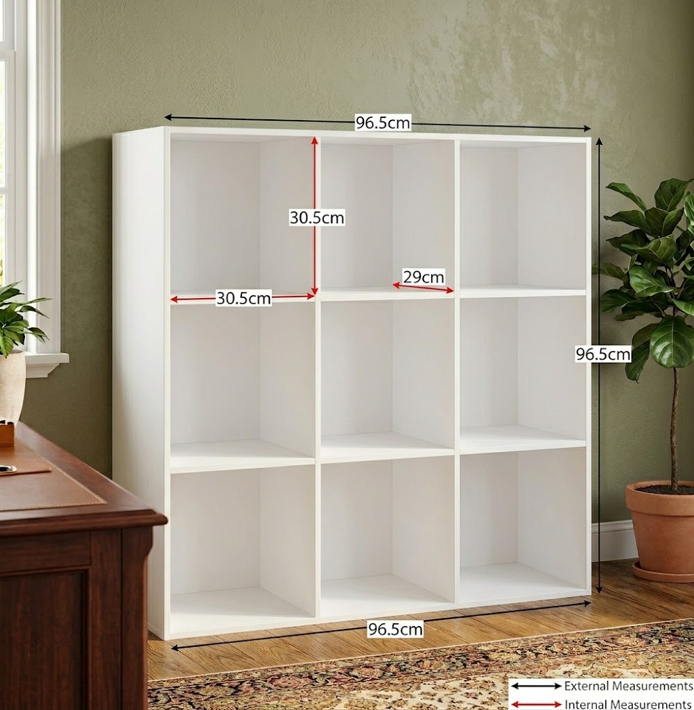 Vida Designs Durham Cube Bookcase Storage Organiser Living Room Bookshelf Home Office Furniture (9 Cube, White)