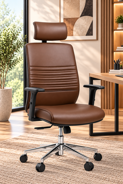 Modern Executive Office Chair with High Back, Headrest & Adjustable Arms