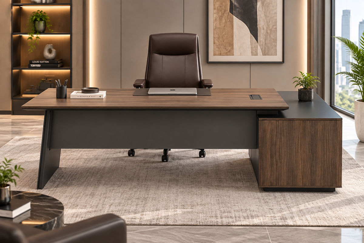 Modern L-Shaped Manager Office Desk with Side Storage