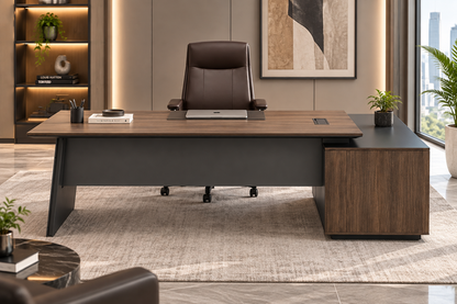 Modern L-Shaped Manager Office Desk with Side Storage