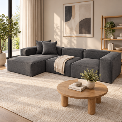 Modern Gray L-Shaped Sectional Sofa with Chaise
