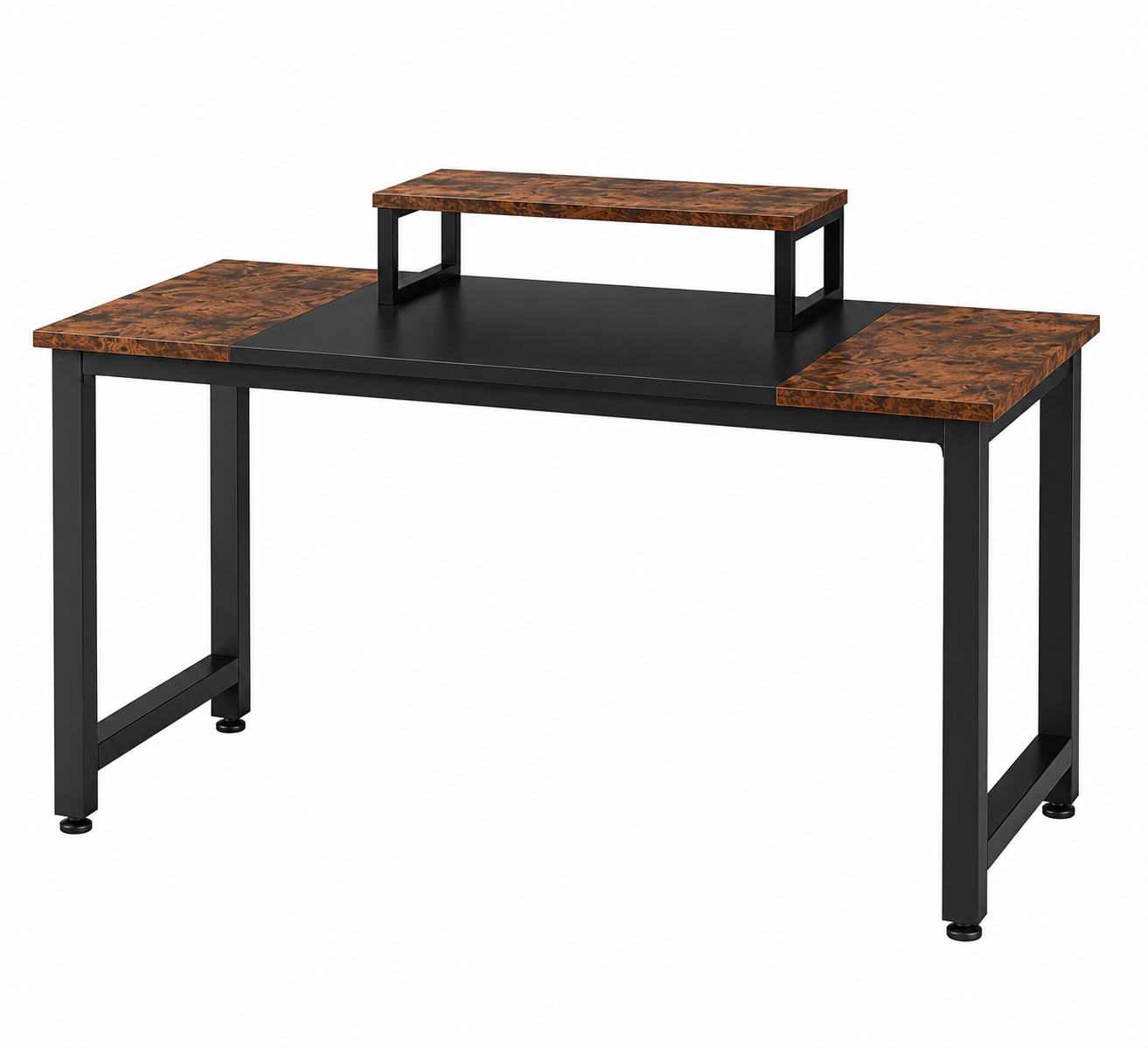 I Shaped Computer Desk with Removable Monitor Stand, 47in, Black Brown