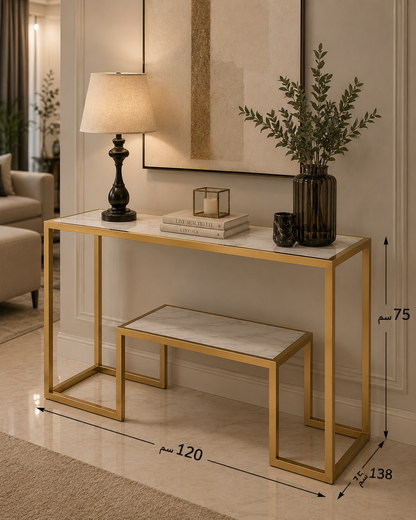 2-Tier Console Table with Faux Marble Tabletop