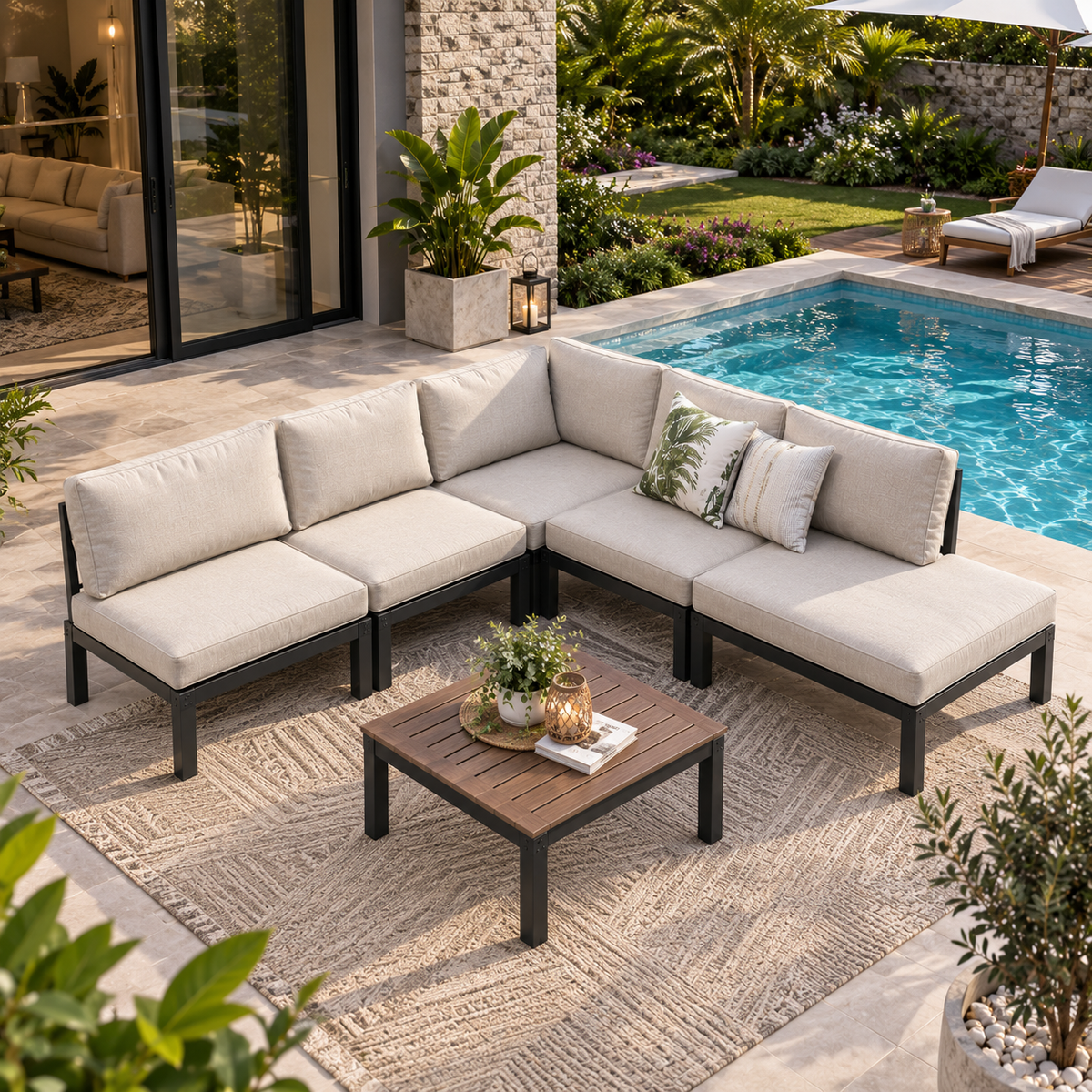 Modern L-Shaped Outdoor Patio Sofa Set with Coffee Table