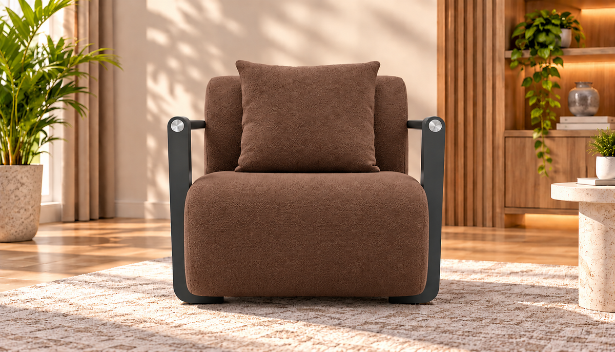 Modern Upholstered Armchair with Cushioned Backrest & Metal Frame