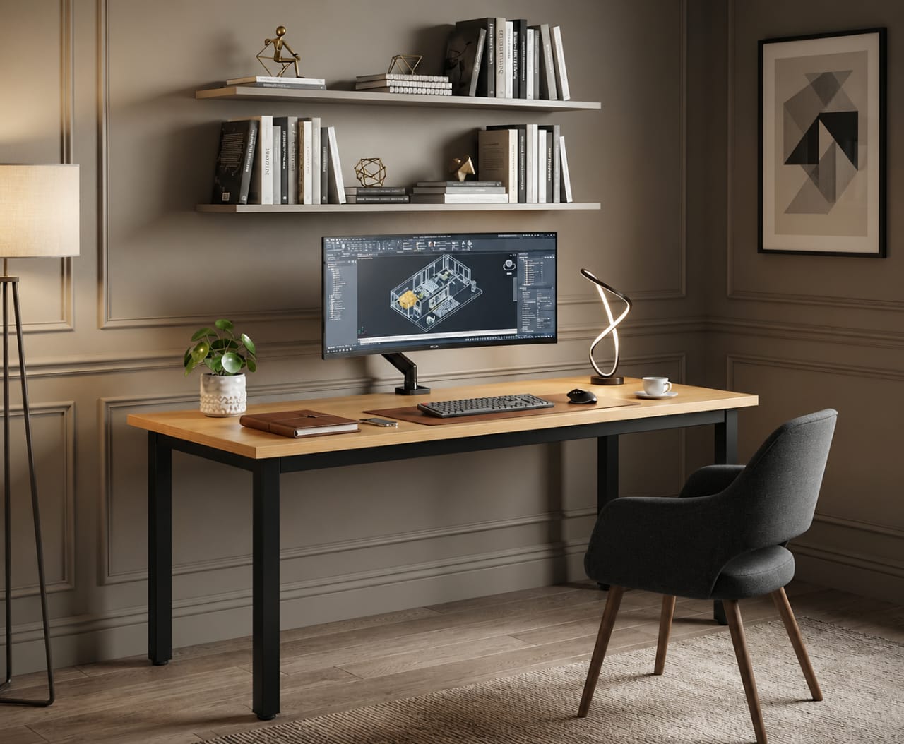 63 inches X-Large Computer Desk, Composite Wood Board, Decent and Steady Home Office Desk/Workstation/Table, BS1-160TB Teak and Black Legs, 1 Pack