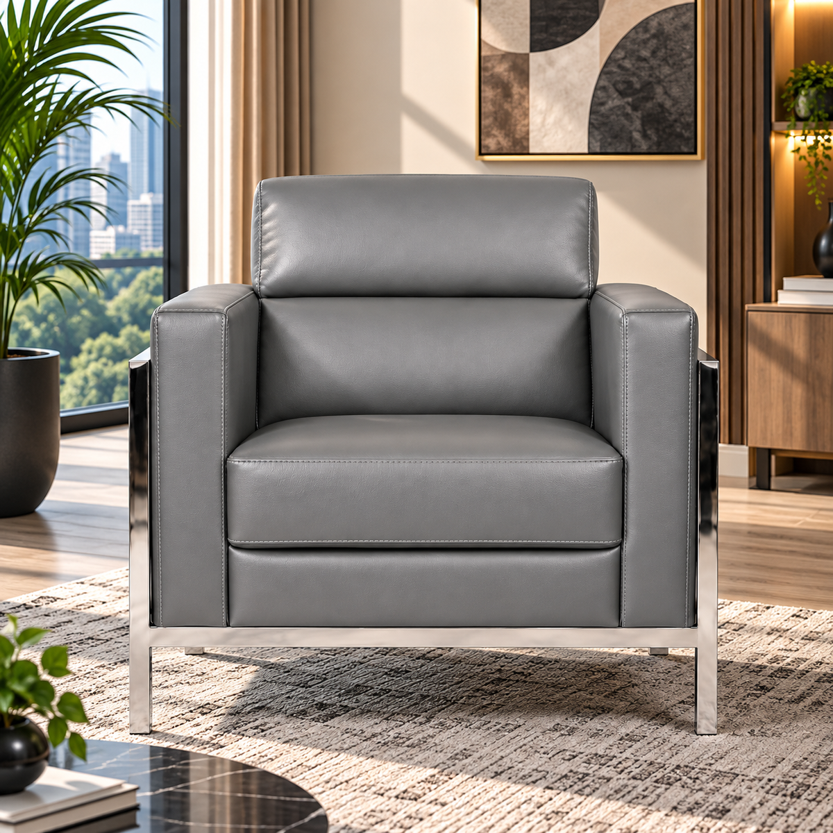 Contemporary Padded Sofa and Lounge Chair Set