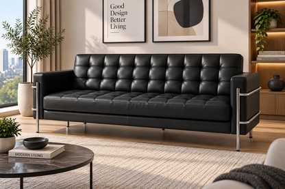 Modern Tufted Leather Sofa 3 Piece