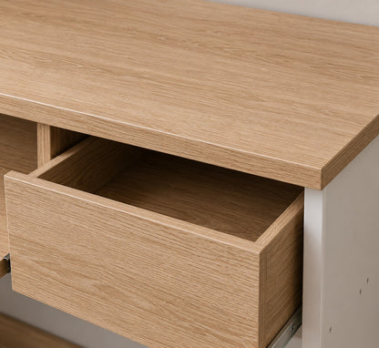 Coavas Computer Desk Study Table Wooden Writing Desk with Cupboard Drawers and Keyboard Tray Desktop PC Table for Adults and Children,80x45x75cm oak & White