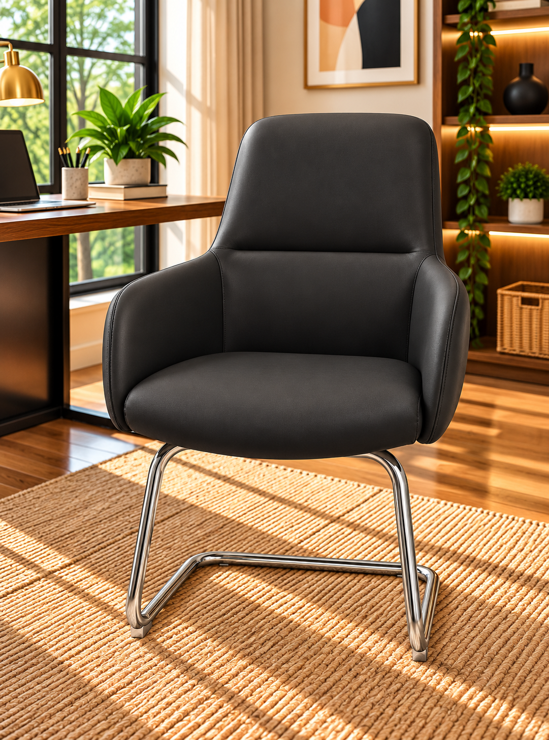 Modern Padded Visitor Chair with Curved Armrests