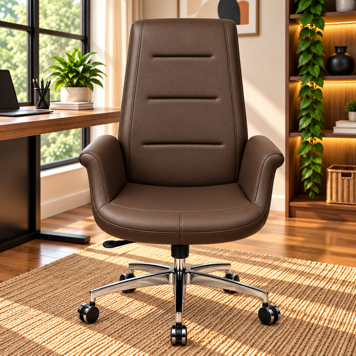 Modern Luxury Executive Chair with Chrome Five-Star Base