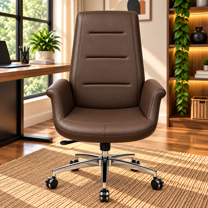 Modern Luxury Executive Chair with Chrome Five-Star Base