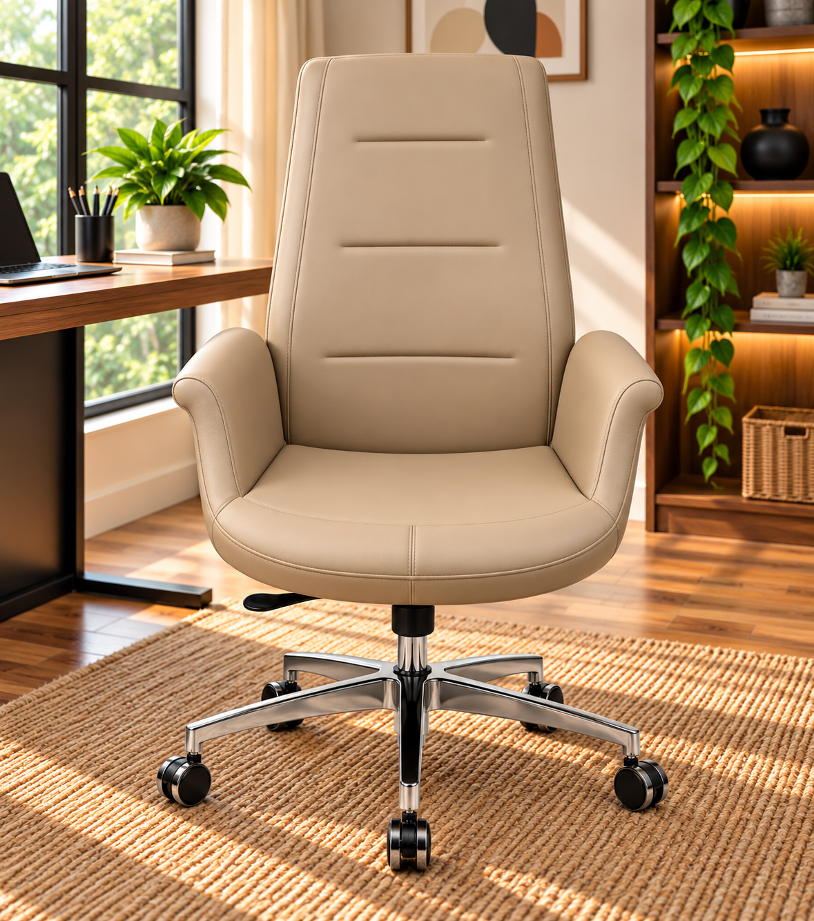 Modern Luxury Executive Chair with Chrome Five-Star Base