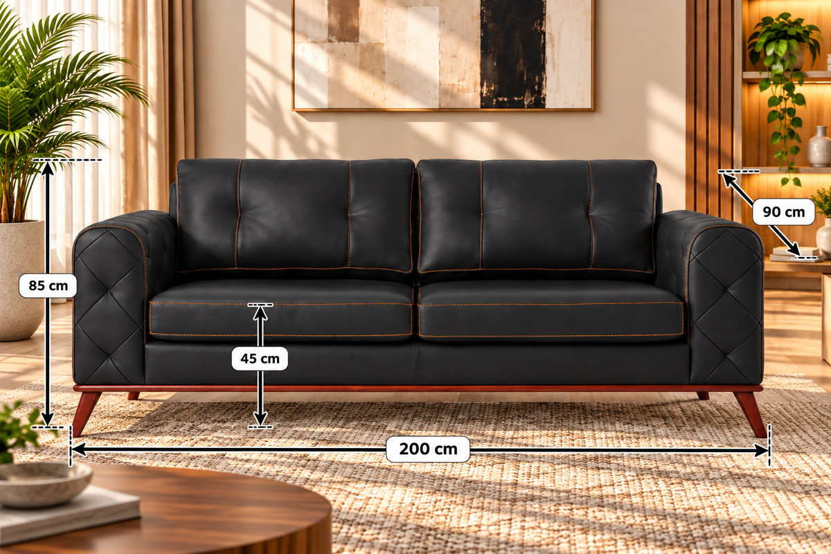 Modern Upholstered 3-Seater Sofa with Quilted Armrests