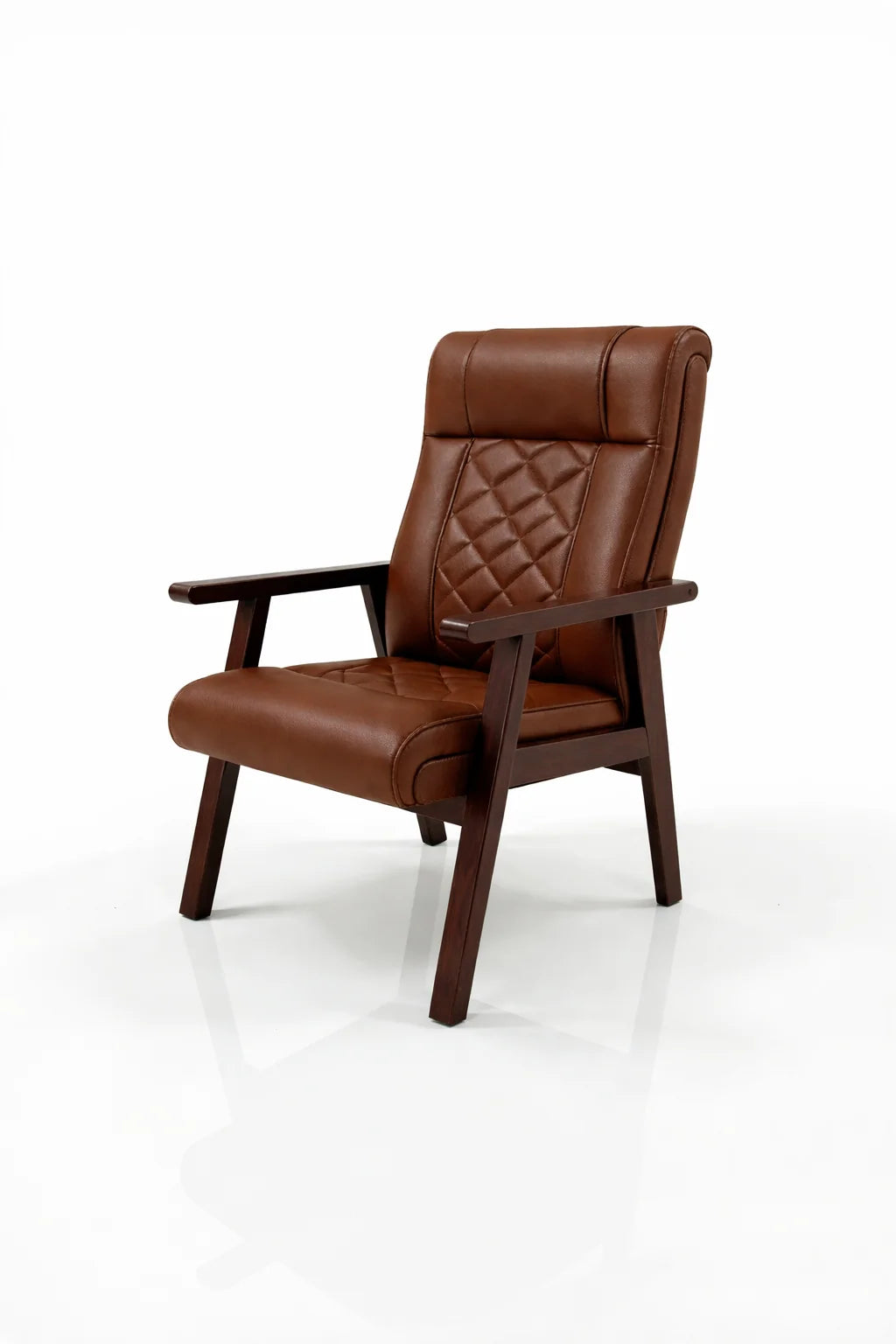 Modern Leather Armchair with Wooden Frame