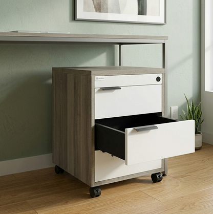3-Drawer Mobile File Cabinet with Lock – Rolling Under Desk Storage Organizer, White & Wood Finish
