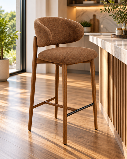Modern Upholstered Bar Stool with Curved Backrest