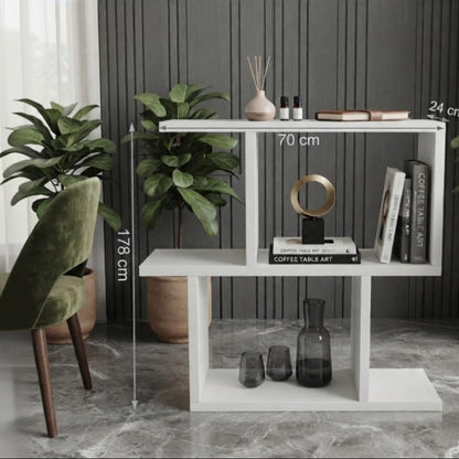 Modern White Asymmetrical Display Console Table with Open Storage Shelves