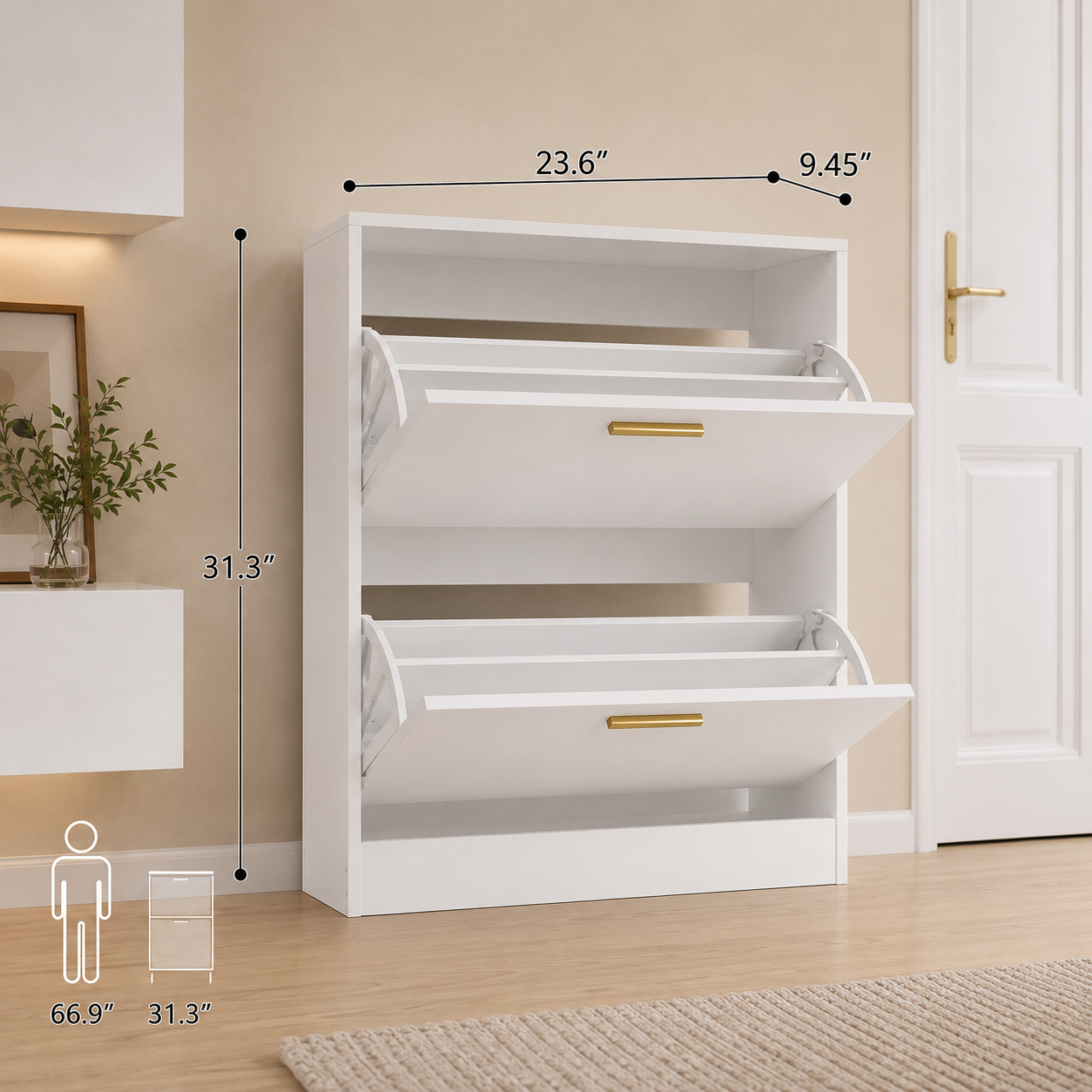 Hidden Shoe Cabinet with 2 Flip Drawers