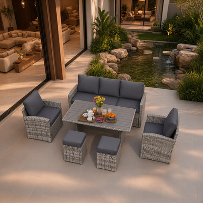 Modern Woven Outdoor Patio Seating Set with Dining Table