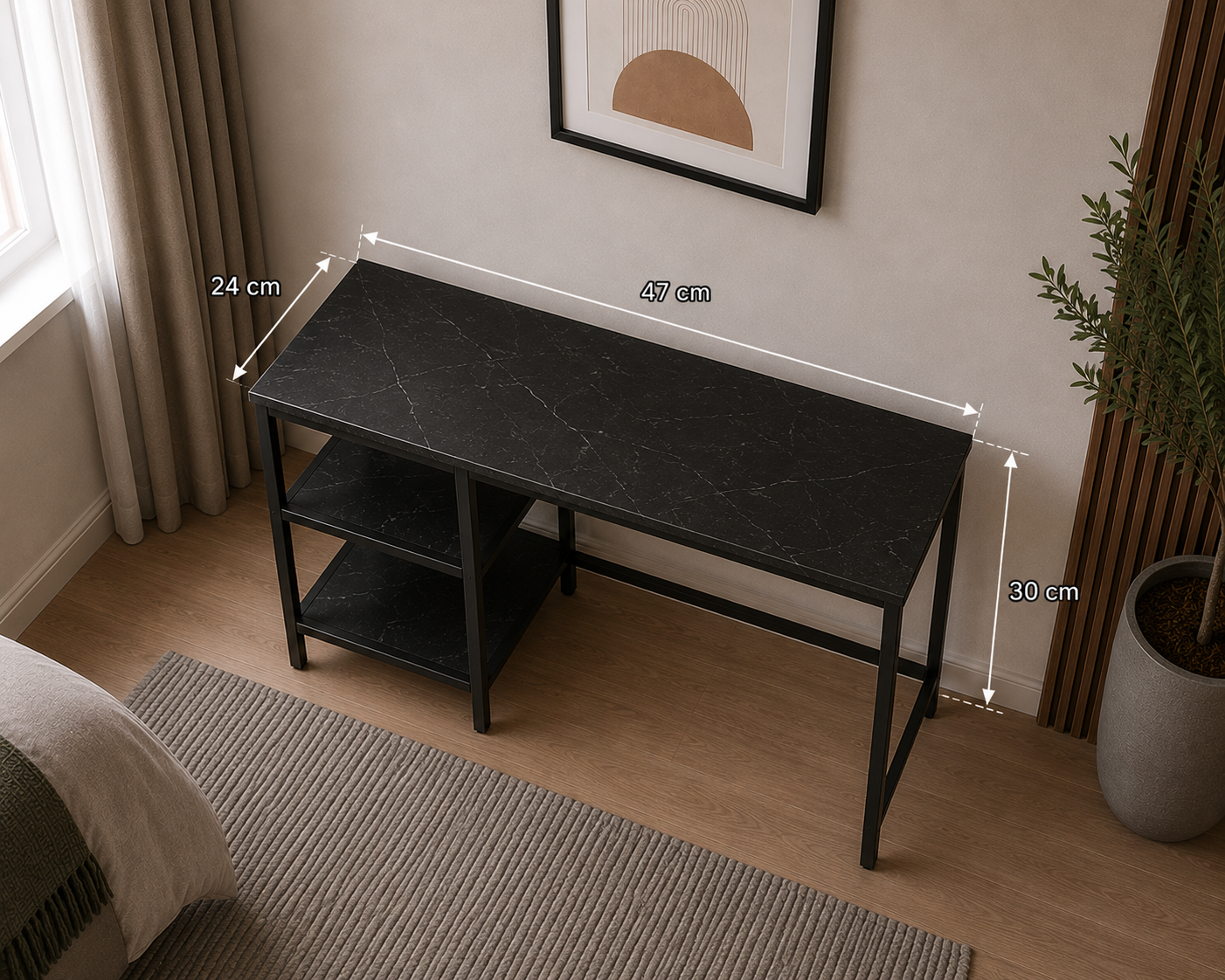 WOHOMO Computer Desk with Shelves Home Office Desk with Bookshelves Black Study Writing Table Modern Simple Style Workstation, Black Marble