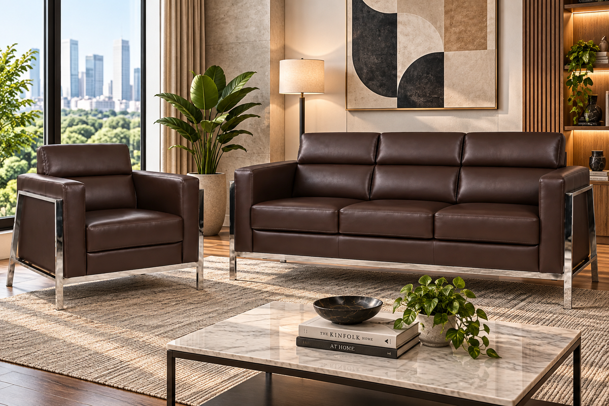 Contemporary Padded Sofa and Lounge Chair Set