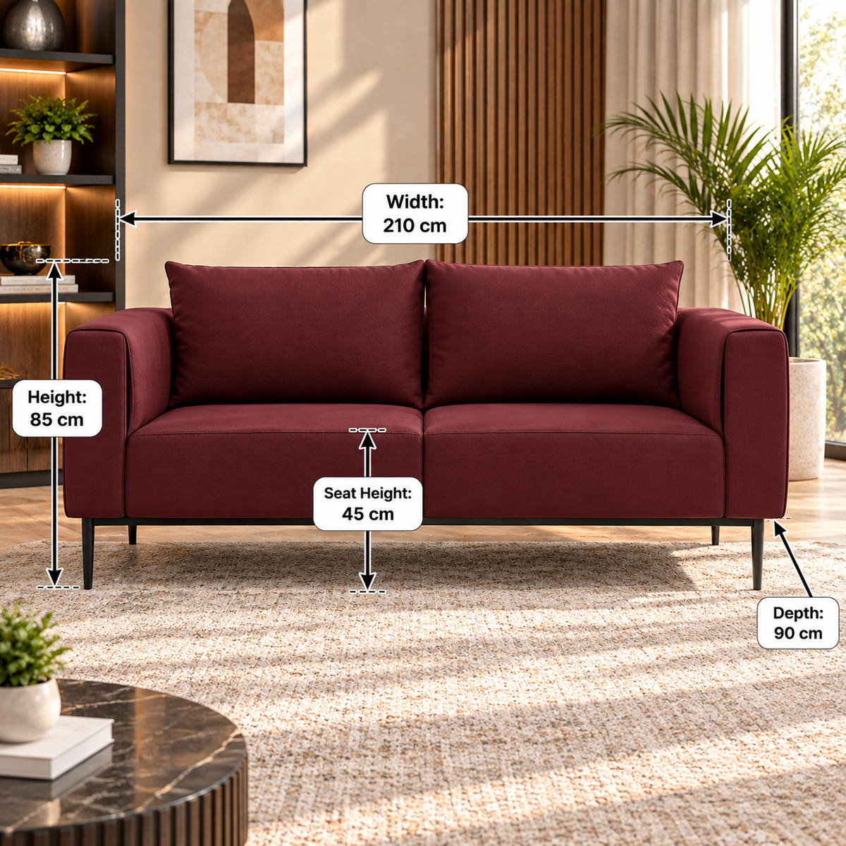 Modern 3-Seater Upholstered Sofa