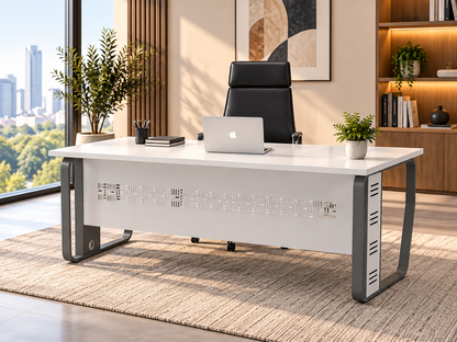 Premium White Office Desk with Sleek Metal Legs