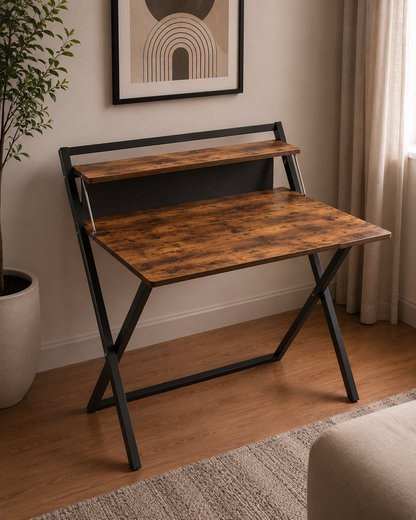 CubiCubi Small Folding Computer Desk 30 Inch with Shelf and Storage Bag, No Assembly Required, Home