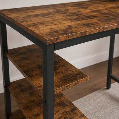Modern Industrial Computer Desk with Side Shelving