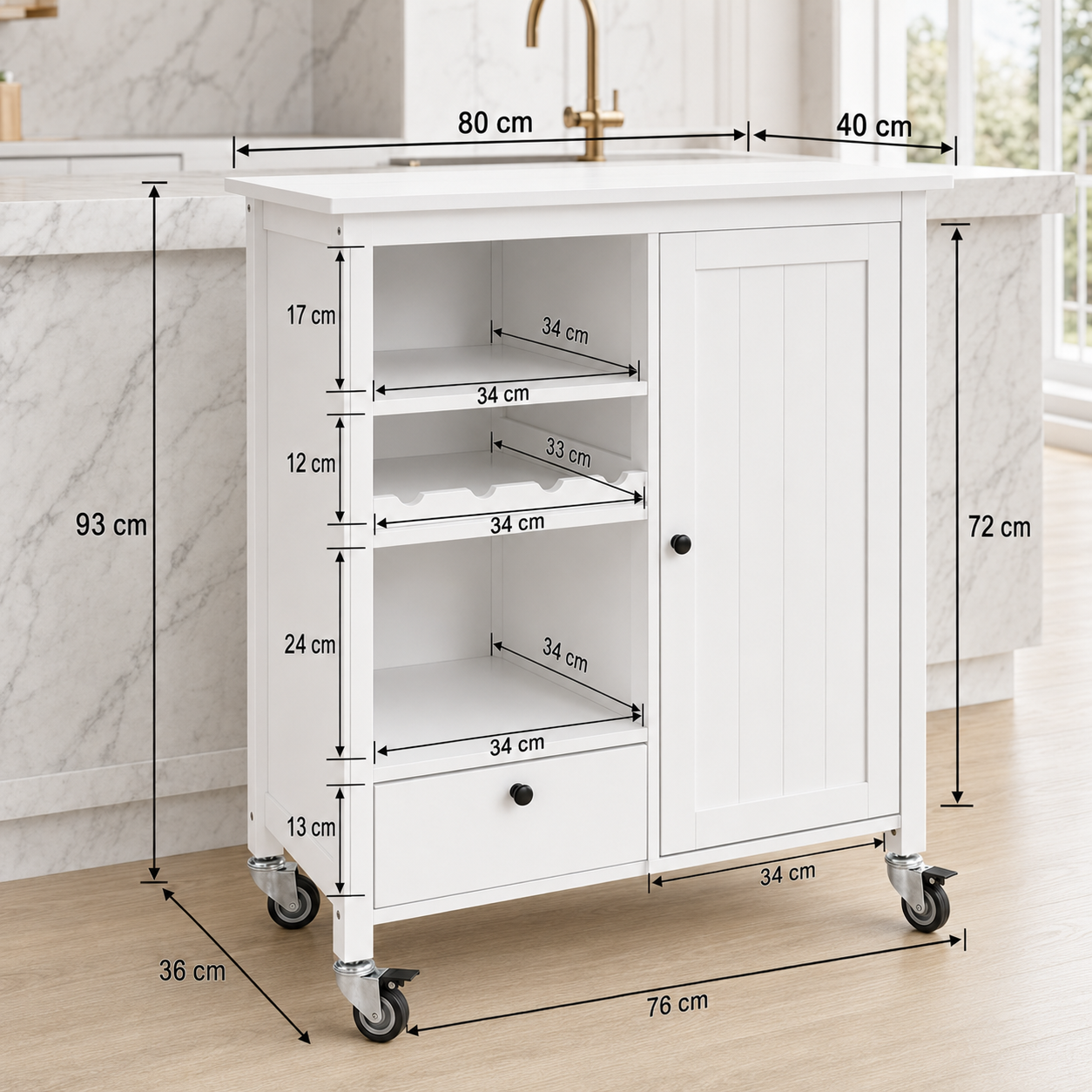 Rolling Storage Kitchen Trolley with Bottle Holder