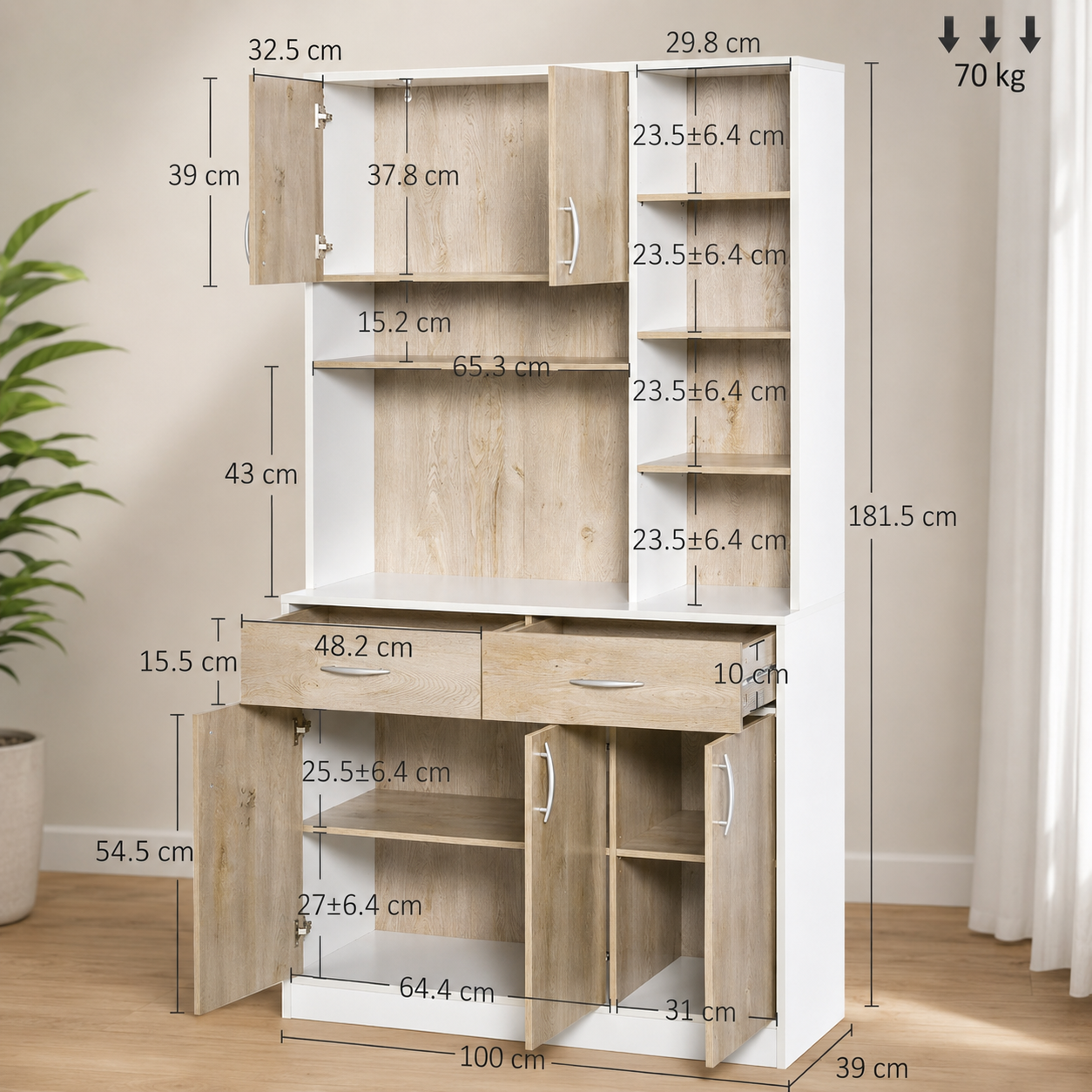 HOMCOM Kitchen Cupboard Sideboard Storage Cabinet Unit with Counter Top, Adjustable Shelves, Drawers for Dining Room, Living Room
