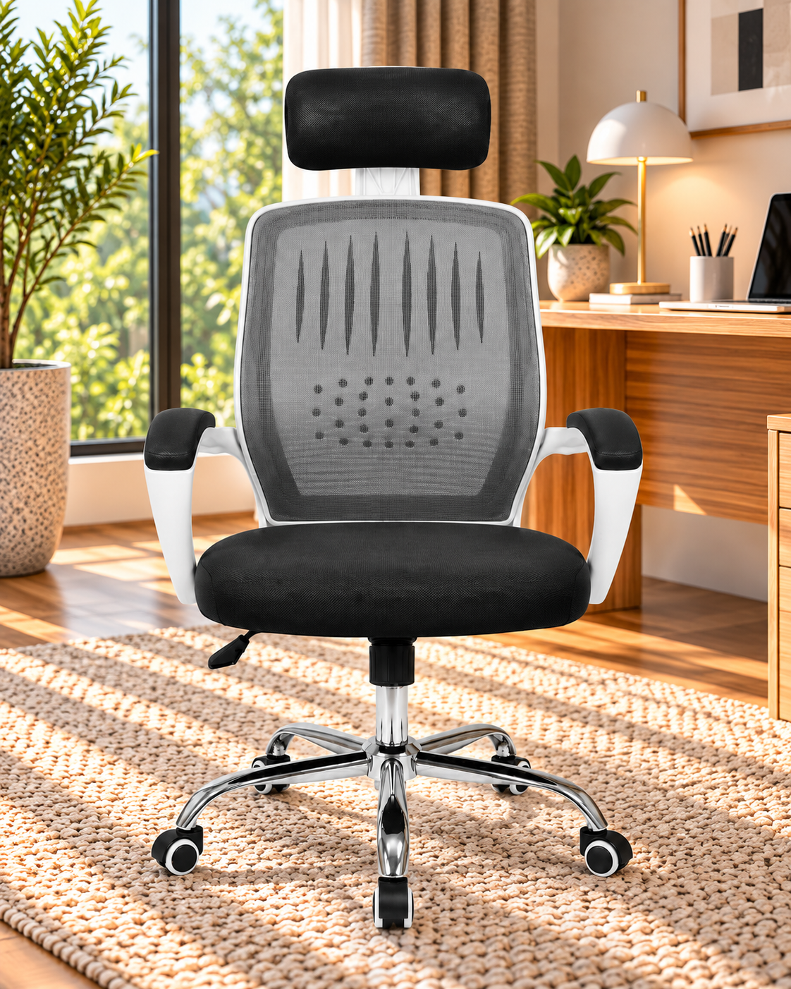 Eco Bob Mesh Office Chair, White Frame, Mobile with Headrest