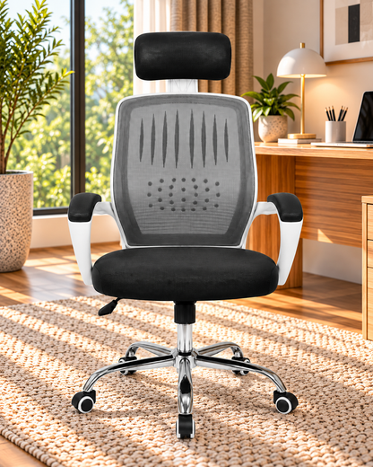 Eco Bob Mesh Office Chair, White Frame, Mobile with Headrest
