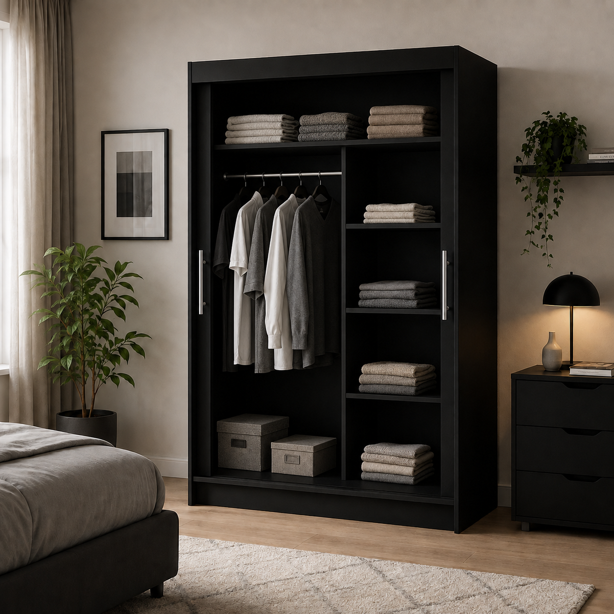 Sliding Door Wardrobe, black