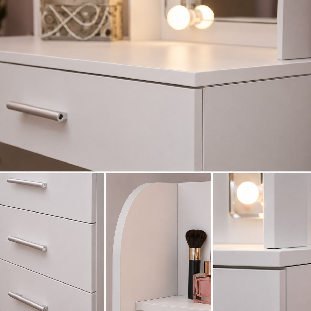 Modern White Vanity Dressing Table with LED Mirror & Storage Drawers