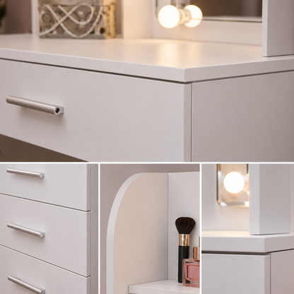 Modern White Vanity Dressing Table with LED Mirror & Storage Drawers