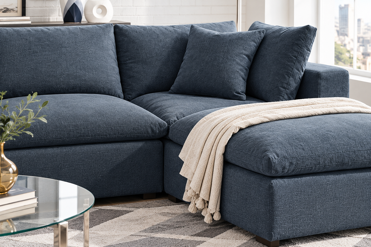 Modern Blue L-Shaped Sectional Sofa with Chaise