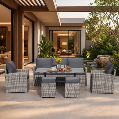 Modern Woven Outdoor Patio Seating Set with Dining Table